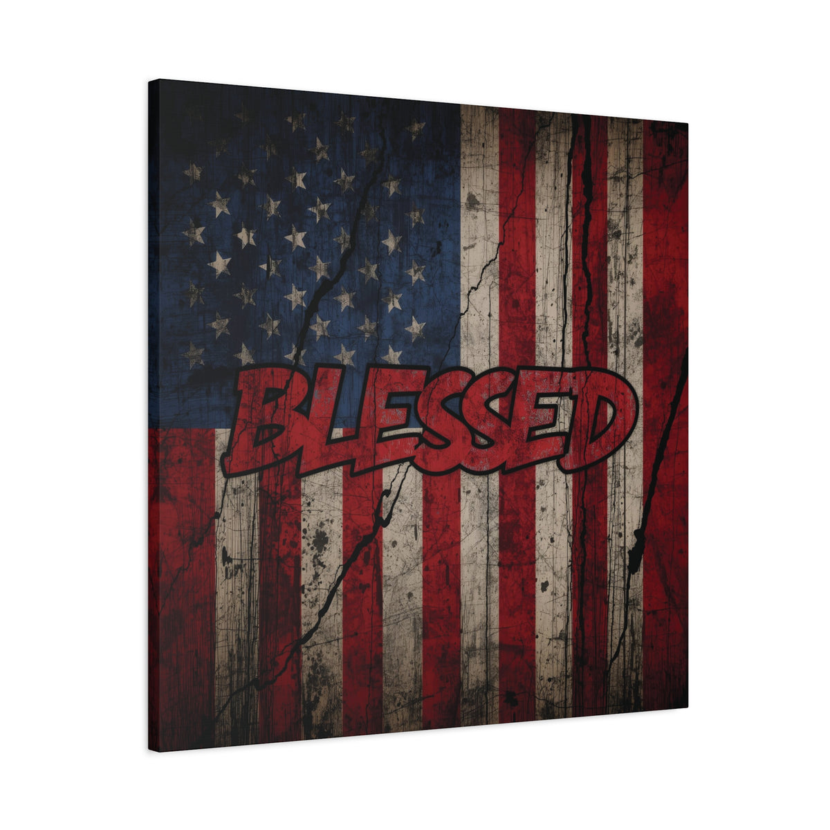 Blessed Canvas Wall Art - Vintage American Flag - Gallery Wrapped - Patriotic Americana Decor - Rustic Flag Art - 35 Sizes