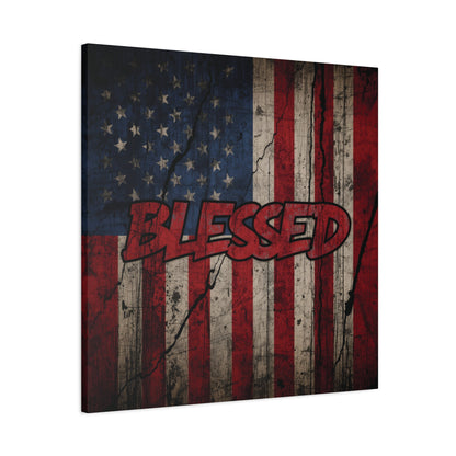 Blessed Canvas Wall Art - Vintage American Flag - Gallery Wrapped - Patriotic Americana Decor - Rustic Flag Art - 35 Sizes