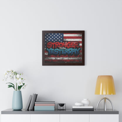 Patriotic Stronger Than Yesterday - Red White Blue - Wall Art Print, Framed Horizontal Poster, Inspirational Home Decor, Gift for Veterans, Americana Decor, Motivational Art