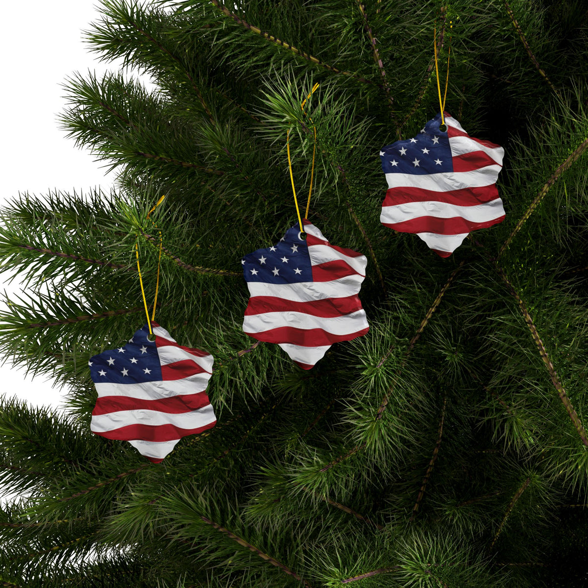 Patriotic - American Flag - Red White & Blue - Ceramic Ornaments - 2-Sided Holiday Decor -  Set of 1, 3, 5, or 10