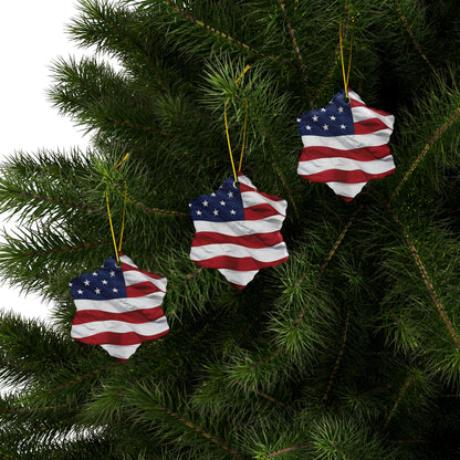 Patriotic - American Flag - Red White & Blue - Ceramic Ornaments - 2-Sided Holiday Decor -  Set of 1, 3, 5, or 10