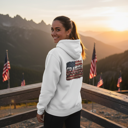 Grateful - Champion Hoodie - Vintage American Flag Design - Red White Blue - Unisex S-3XL