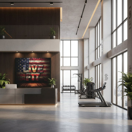 American Pride Canvas Wall Art - Live Fit Decor - Fitness Motivation - Patriotic Gift - USA Flag - 32 Sizes Available