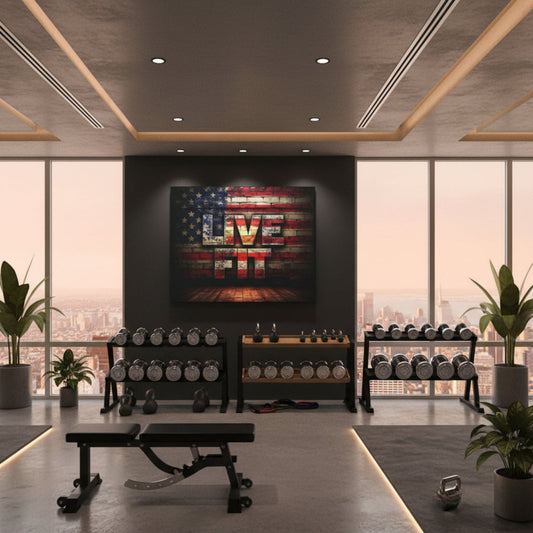 American Pride Canvas Wall Art - Live Fit Decor - Fitness Motivation - Patriotic Gift - USA Flag - 32 Sizes Available