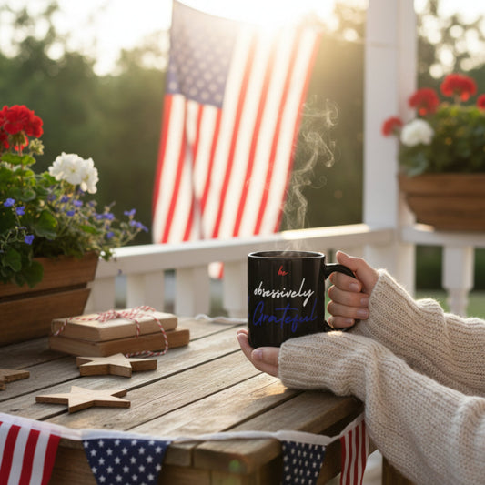 Be Obsessively Grateful Mug - Red White & Blue Design - Patriotic Gift - 11oz/15oz