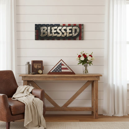 Blessed Vintage American Flag Canvas Wall Art - Patriotic Home Decor
