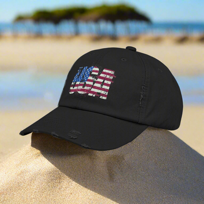 USA Distressed Flag Cap - Unisex Cotton Twill Hat - Patriotic Headwear