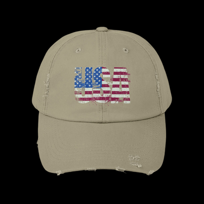 USA Distressed Flag Cap - Unisex Cotton Twill Hat - Patriotic Headwear