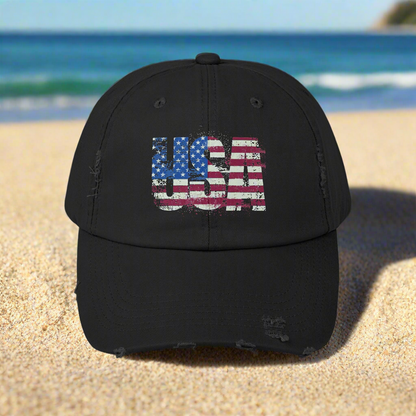 USA Distressed Flag Cap - Unisex Cotton Twill Hat - Patriotic Headwear