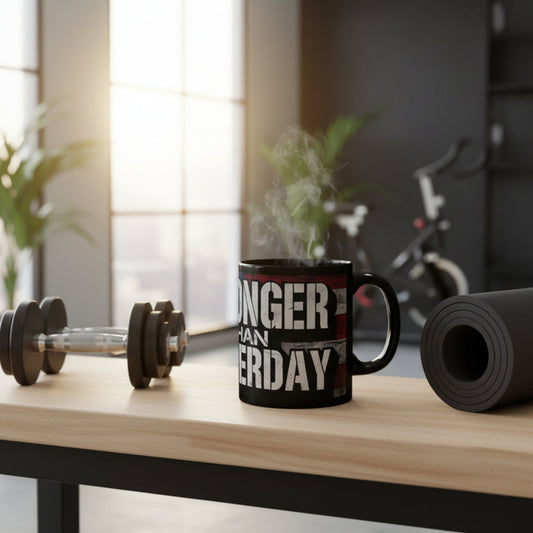 Stronger Than Yesterday! Motivational Mug - American Flag - 11oz/15oz