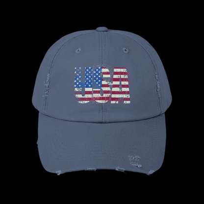 USA Distressed Flag Cap - Unisex Cotton Twill Hat - Patriotic Headwear