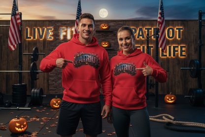 Patriot Fit Life Halloween Hoodie - Pumpkin Flag Americana Graphic | Unisex S-5XL