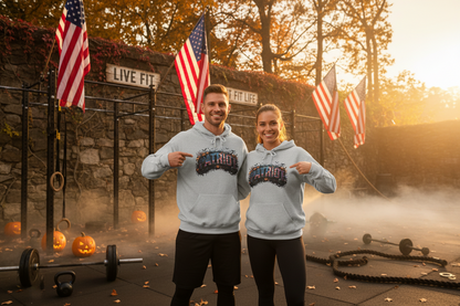 Patriot Fit Life Halloween Hoodie - Pumpkin Flag Americana Graphic | Unisex S-5XL