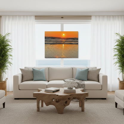 Canvas wall art print of a sunset over the ocean.