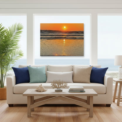Canvas wall art print of a sunset over the ocean.